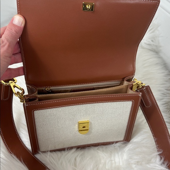 JW PEI Mini Flap Crossbody Beige Canvas & Vegan Camel Leather Trim Bag NWOT - Picture 7 of 15